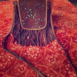 Genuine leather fringe crossbody purse